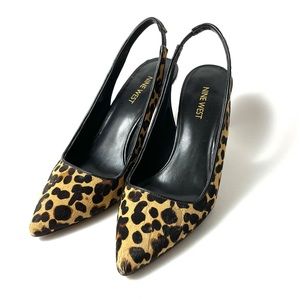Nine West Leopard Calf Hair Haircalf Ponyhair Slingback Heels
